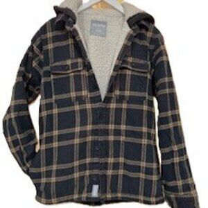Men's Hollister Cotton Flannel Plaid Jacket with Sherpa Lining  sz M